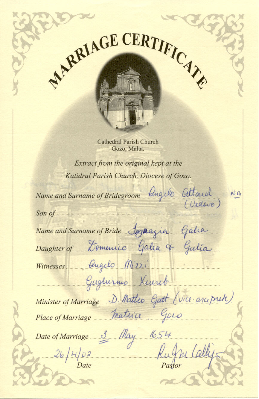 Marriage Certificate in Malta
